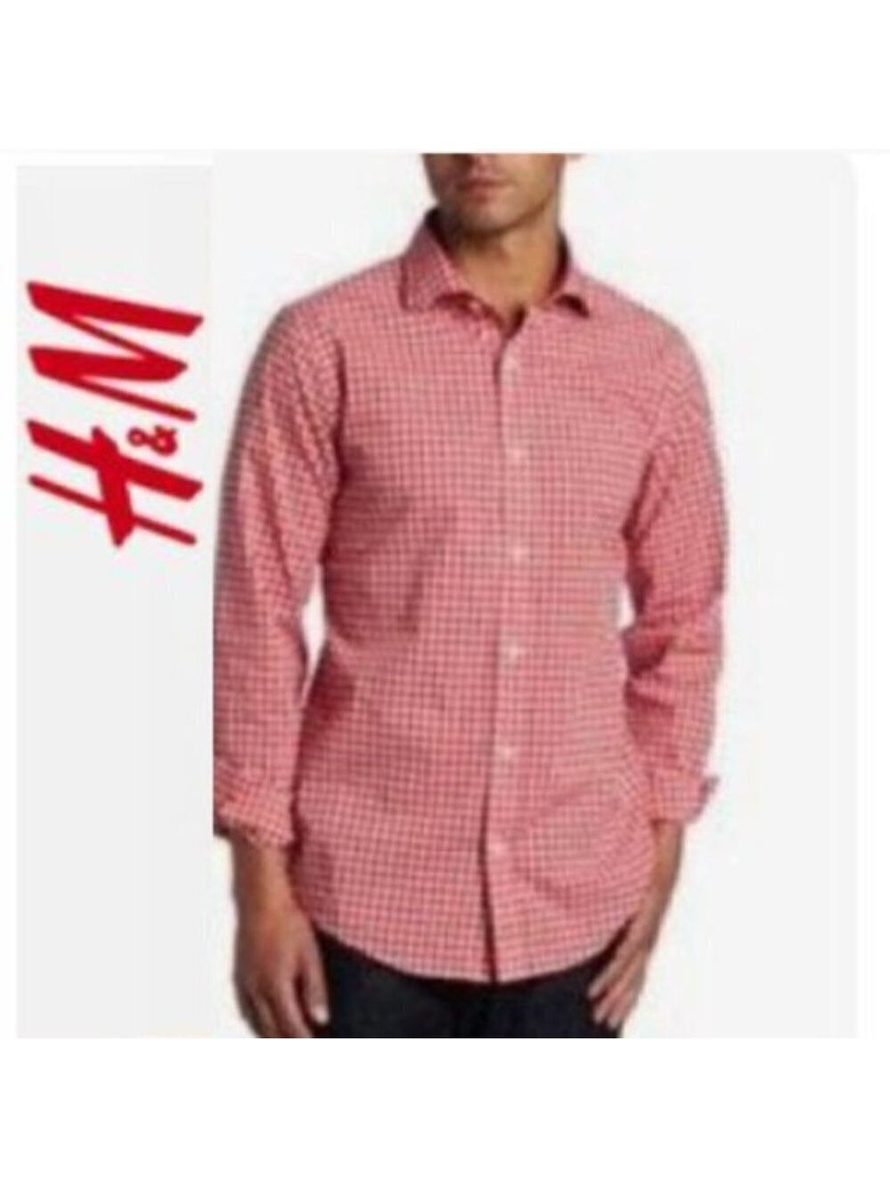 H&M RED Gingham Long Sleeve Shirt Size Large​​​​​​